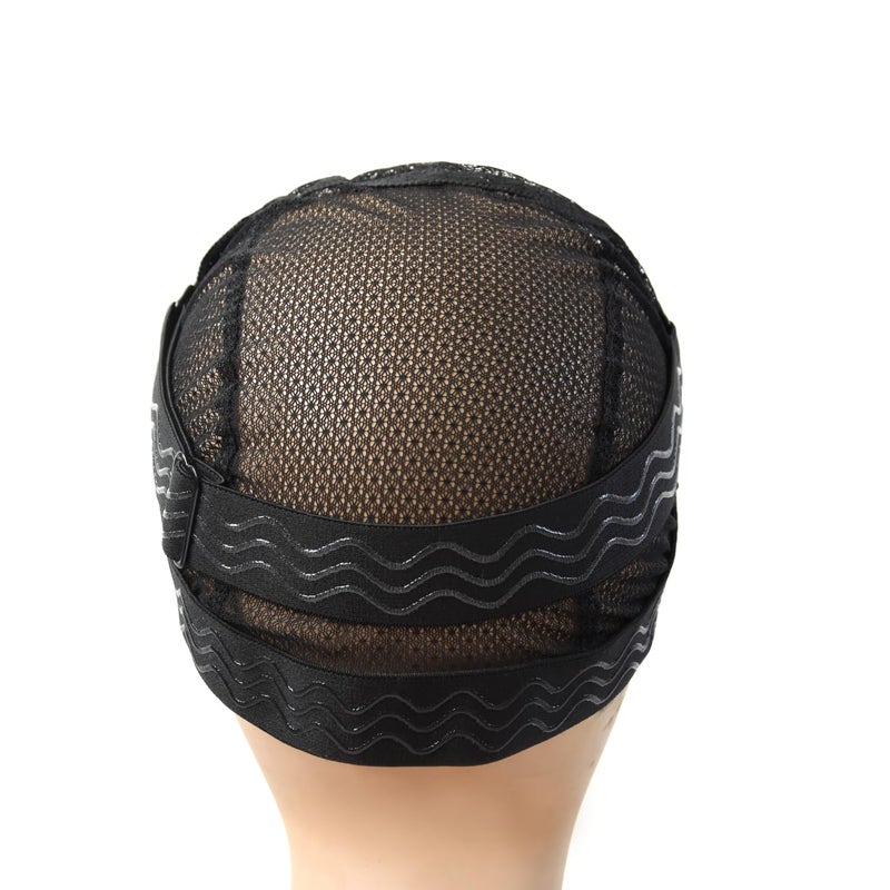 ياتشيو قبعة شعر مستعار شبكية سوداء قطعة واحدة، مزودة بشريط مطاطي سيليكوني مانع للانزلاق، مع شريط سيليكوني قابل للتعديل والإزالة لتثبيت الشعر المستعار في مكانه. - Image 3